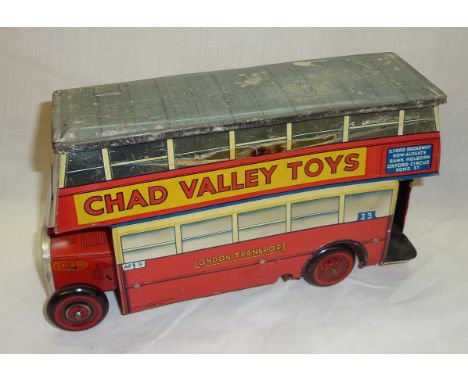 Scarce Chad Valley biscuit tin double decker London Transport bus 1930's style push along London STL446 bus with detachable r