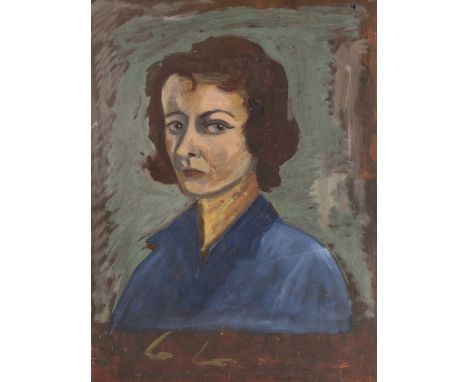 Unsigned (20th Century), portrait of a lady wearing a blue blouse, unframed, 46cm x 61cm