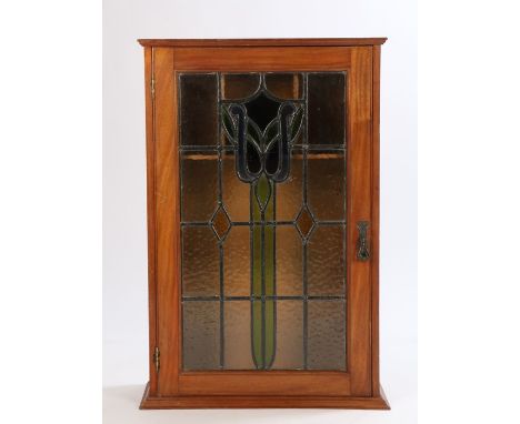 Art Nouveau wall cabinet, the stained glass door with stylised foliate decoration, 53cm wide