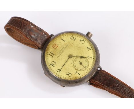 Gentleman's silver wristwatch, the white dial with retailers name "Littles S'pore &amp; K Lumpur", Arabic numerals and subsid