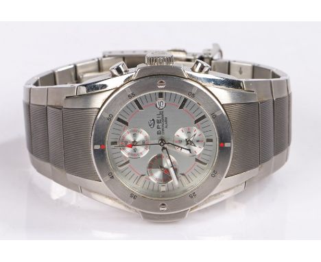Breil Chronograph Alarm gentleman's stainless steel wristwatch, the signed silver dial with three subsidiary dials and date a