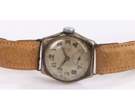 Gentleman's silver wristwatch, the white dial with Arabic numerals and subsidiary seconds dial, manual wound, the case 30mm w