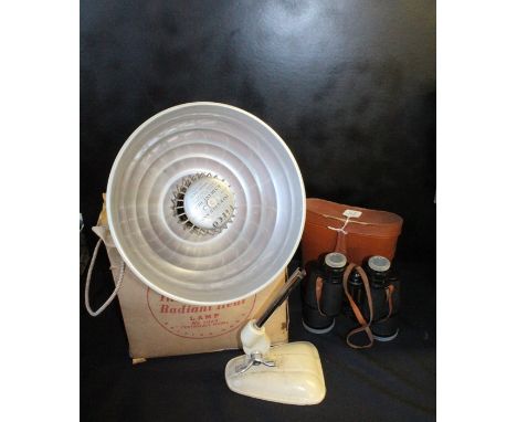 Pifco infra-red and radiant heat lamp, housed in original box, Boots 10x50 binoculars, cased (2)