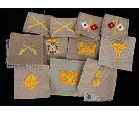 A collection of Second World War U.S. Army embroidered officers collar insignia , including Medical Corps, Military Police, S