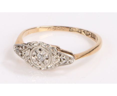 9 carat gold diamond ring the raised head of flower form and set with diamonds ring size J 1/2