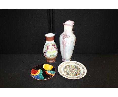 Royal Bonn German porcelain vase, glass vase with painted floral decoration, Spode Lindisfarne plate, Wedgwood "Rainbow- Susi