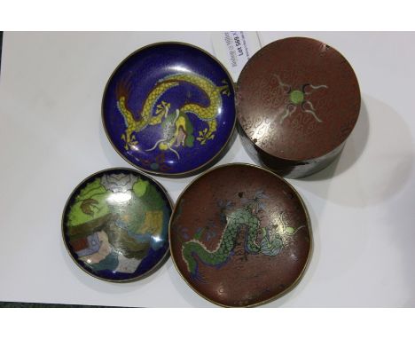 Three cloisonne enamel dishes and a box (4)