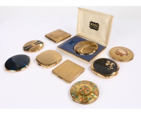 Nine vintage "Kigu" powder compacts including a boxed example (9)