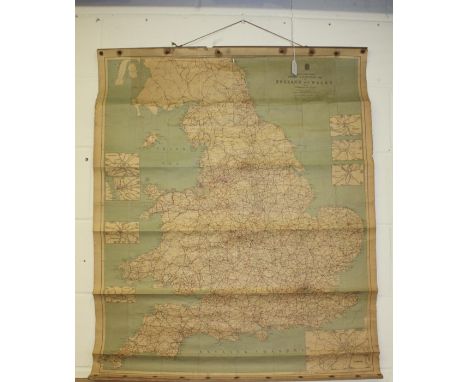 W &amp; K Johnston's Touring and Motoring Map of England and Wales, 86cm x 106cm