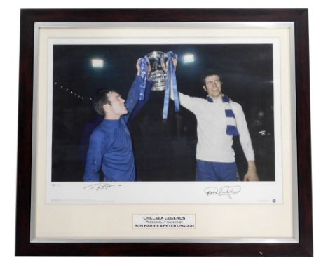A replica photograph titled Chelsea Legends, personally signed by Ron Harris and Peter Osgood, with certificate of authentici