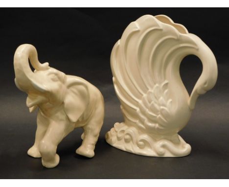 A Delcroft ware ceramic elephant, and a vase titled Leda. (2) 