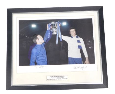 A replica photograph titled Chelsea Legends, personally signed by Ron Harris and Peter Osgood, with certificate of authentici