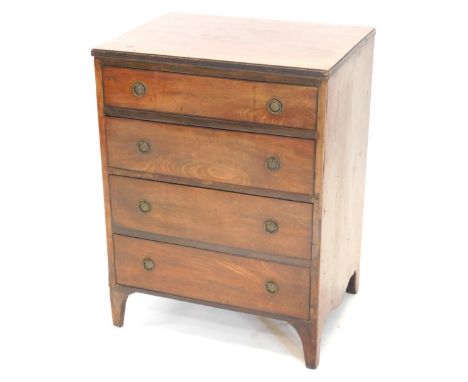 A 19thC mahogany small chest of four drawers, with ring handles on bracket feet, 57cm wide.