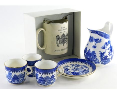 A collection of ceramics, to include a Royal Worcester blue and white part tea service, and a Wedgwood Silver Jubilee mug, de