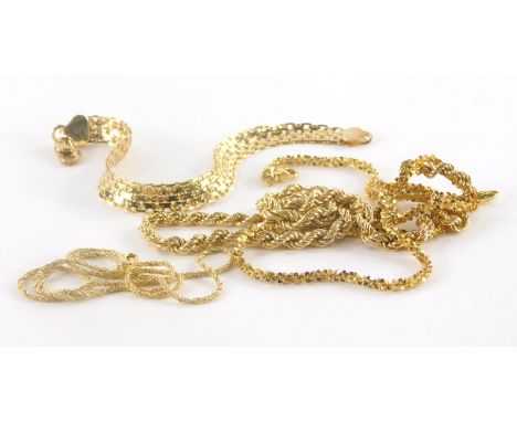 Four various silver gilt necklaces and bracelets, to include a gold coloured weaved designed bracelet marked 925 Italy, 19cm 