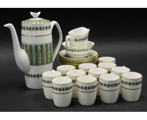 A Spode Provence pattern part coffee service, pattern number Y7843, on a white ground decorated with green flowers, leaves, e