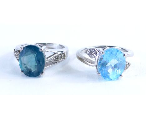 Two Gemporia silver dress rings, to include a Tuscan green fluorite and white topaz stone silver ring, and a sky blue topaz a