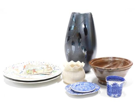 A collection of ceramics, etc., to include a melon shaped stoneware mould, pair of chamberlains Worcester plates, each decora