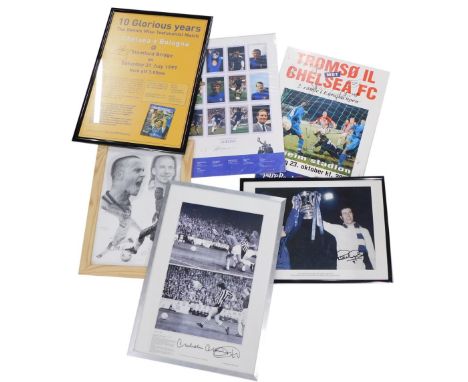 A collection of signed Chelsea football club memorabilia, to include a poster for the European cup match against Tromso, phot