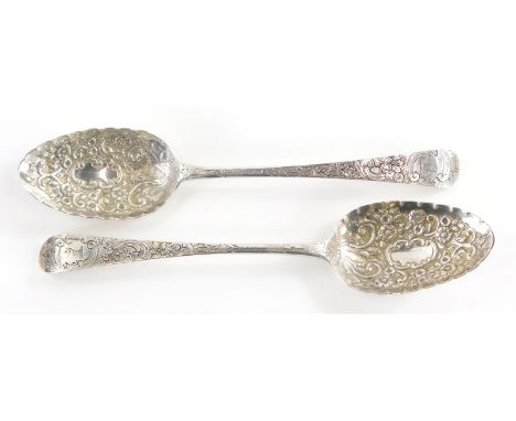 A pair of George III silver tablespoons, by George Smith,  the bowl profusely decorated with shells, scrolls, flowers, leaves