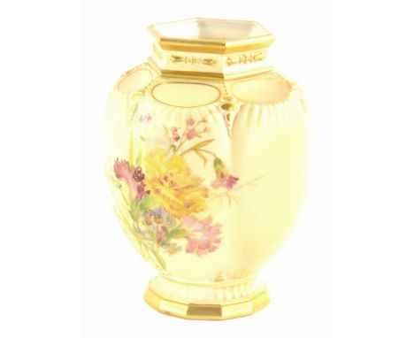 A Royal Worcester porcelain pot pourri jar, painted with flowers and leaves on a blush ivory ground, printed marks in puce to