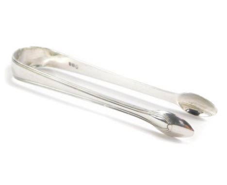 A pair of George III silver sugar tongs, with an engraved monogram J.W., London 1800, 14cm long, 1oz.