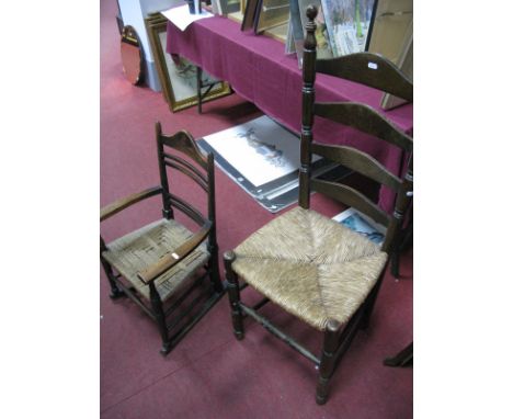 Early XX Century Beech Child's Rocker, with parquetry circular pictoral cresting, a ladder back chair. 