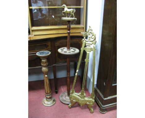 Gilt Painted Picture Easel, pricket candlestick, and a mahogany stick stand. 