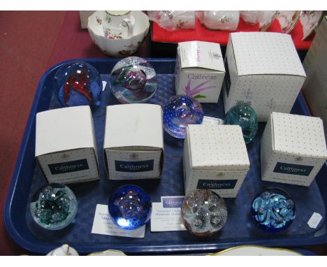 Caithness Paperweights: Miniature Moonflower '97, '98 and '99; Blessings, Millennium Moonflower; Reflections '95 (all boxed);