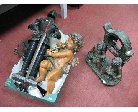 Resin Figures of Cherubs, resin clock case, decorated with cherubs, a knight holding sword:- One Box 