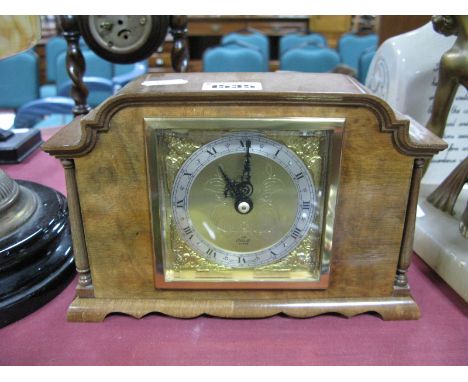 Elliott Walnut Cased Mantel Clock, with tapering pillar supports.