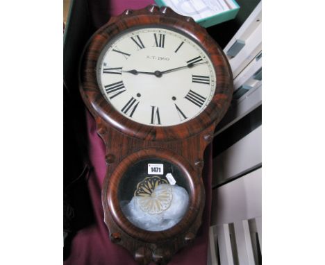 Seth Thomas Rosewood Cased Wall Clock, with black Roman numerals and S.T 1900 to cream circular dial, over pendulum window.