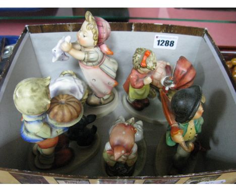 Hummel Pottery Figures, 'Strolling Along', 'Girl With Geese', 'Girl with Pram', 'Boy with Scottie Dog and Cake', 'Girl with L