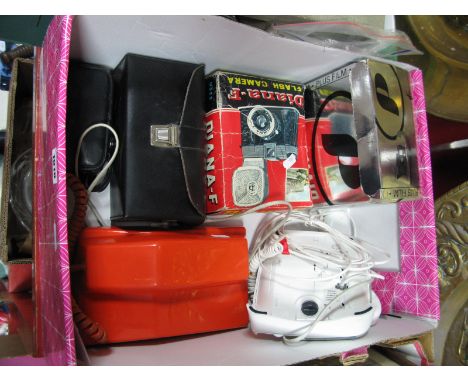 Contempa British Telecom Telephone, in orange, another, Polaroid and other cameras:- One Box