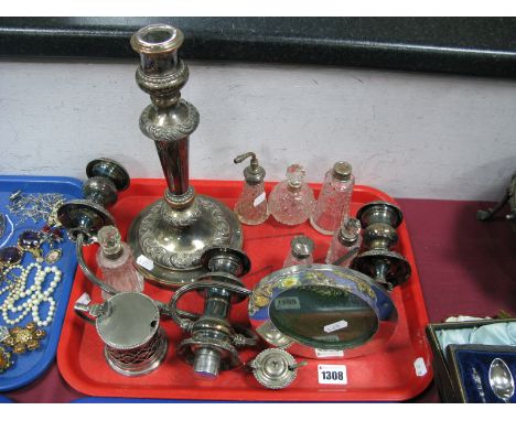 A Hallmarked Silver Mounted Photograph Frame, on wooden easel back; together with a plated twin branch candelabra, a plated d