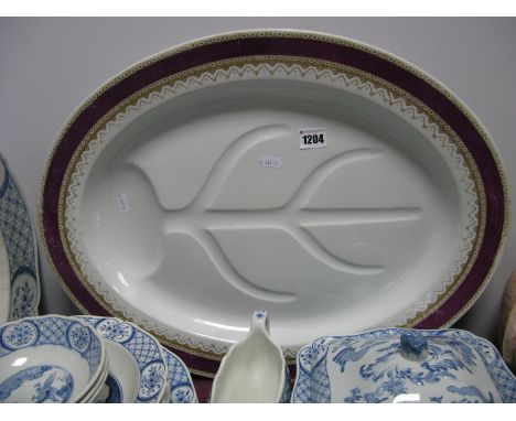 A Large Circa 1884 Royal Worcester Glazed Earthenware Meat plate, transfer print borders in white and gilt, with drainage wel