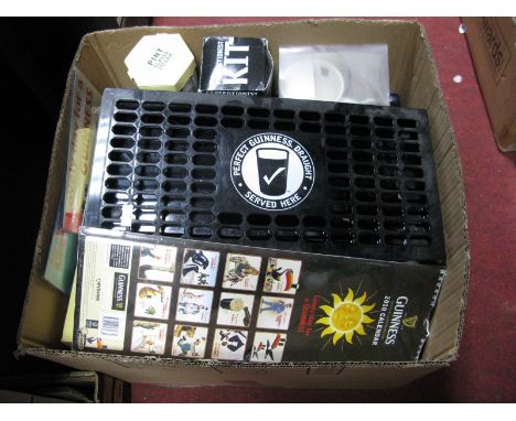 Guinness Memorabilia, to include signs, calendar, clock, glasses, mug, ashtrays, bar trays:- One Box