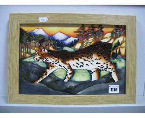 A Moorcroft First Quality Pottery Plaque, in the 'Lynx Revealed'' pattern, designed by Kerry Goodwin, limited edition No. 42 