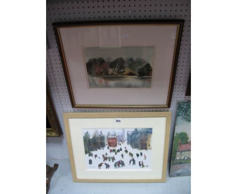 Sue Atkinson (b.1949) (ARR) Brelton Lake, watercolour, signed lower right, 20 x 28cm; another, The Red House, signed print, 2
