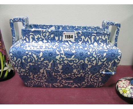 XIX Blue and White Planter, rectangular shaped with twin handles, floral decoration. 