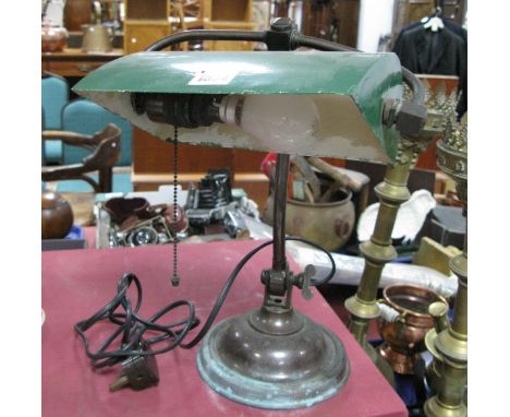 A 1920's/30's Desk Lamp, bronzed metal frame and domed base (cast iron weighted and numbered 12007), adjustable neck-rewired-