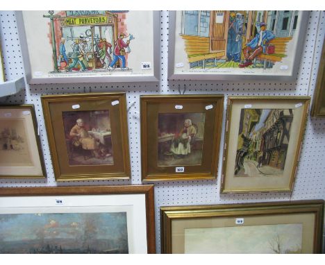 Smith Watercolour of The Shambles, York, pair of prints and a print of York, "Bootham Bar". (4)