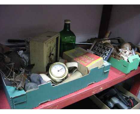 Two Mid XX Century Artists Wooden Easels, Pifco hair dryer stand (boxed), Kodak Ltd timing clock, model galleon, brass horn, 