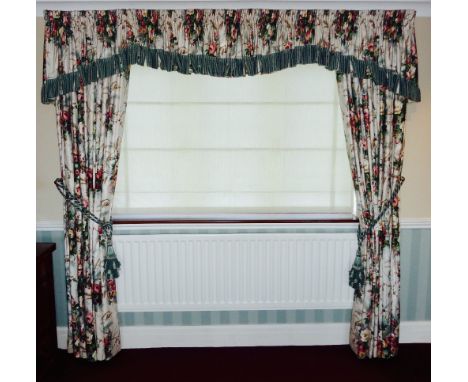 Two pairs of good quality chintz style full length curtains with valance's and tie backs, see images for full description