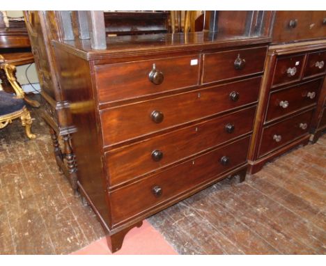 A mid-19th century mahogany chest of three long and two short drawers on bracket supports with reeded detail, 110 cm wide app