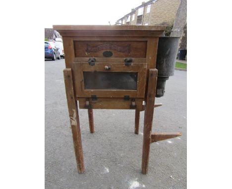 "The Gloucester" vintage stained pine framed and freestanding egg incubator retailed by R A Lister & Co Ltd Engineers, Statio