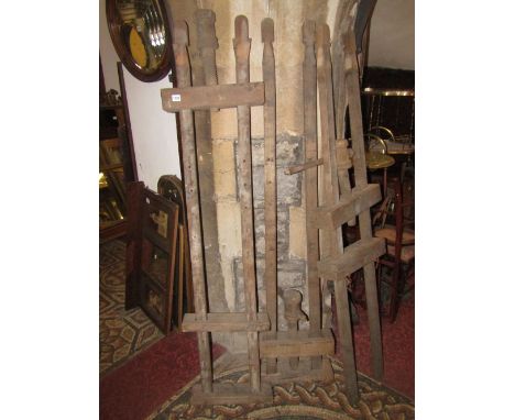 Three vintage wooden adjustable frames with turned wooden screws 