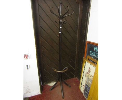A vintage bentwood (probably Thonet) freestanding half hall stand with ribbed ball finial and swept supports