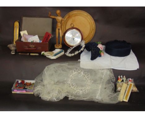 A mixed miscellaneous lot to include an artists dummy, a wall barometer, a box on interesting items, a collection of items to