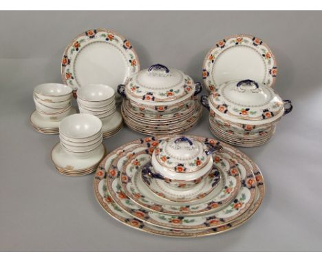 A collection of S Hancock & Sons Corona ware dinner wares comprising a pair of tureens and covers, a sauce tureen, cover, sta